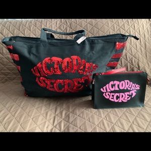 Victoria’s Secret Red Sequin Tote & Make Up Bag